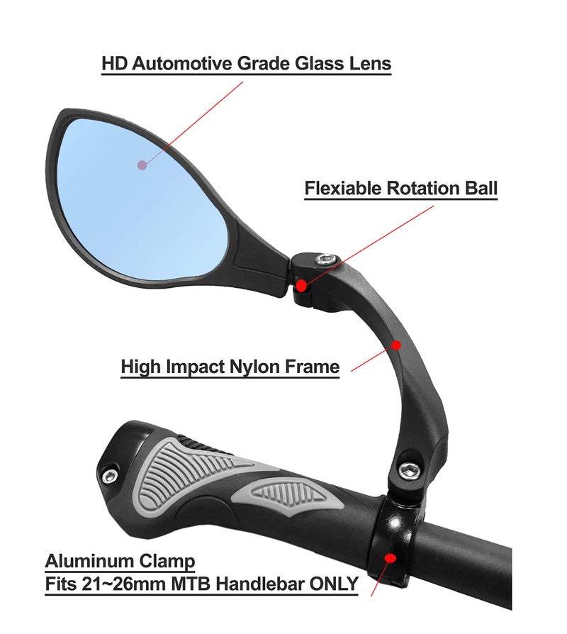 Hafny NEW Handlebar Bike Mirror, HD Glass Lens (Anti-glare Blue Left) HF-M902LB-FR01 - Image 2